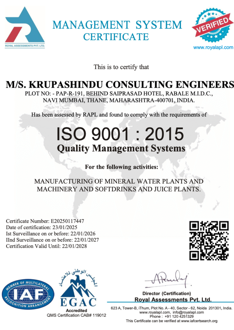 ISO 9001:2015 Certification to Krupashindu Consulting Engineers Mumbai